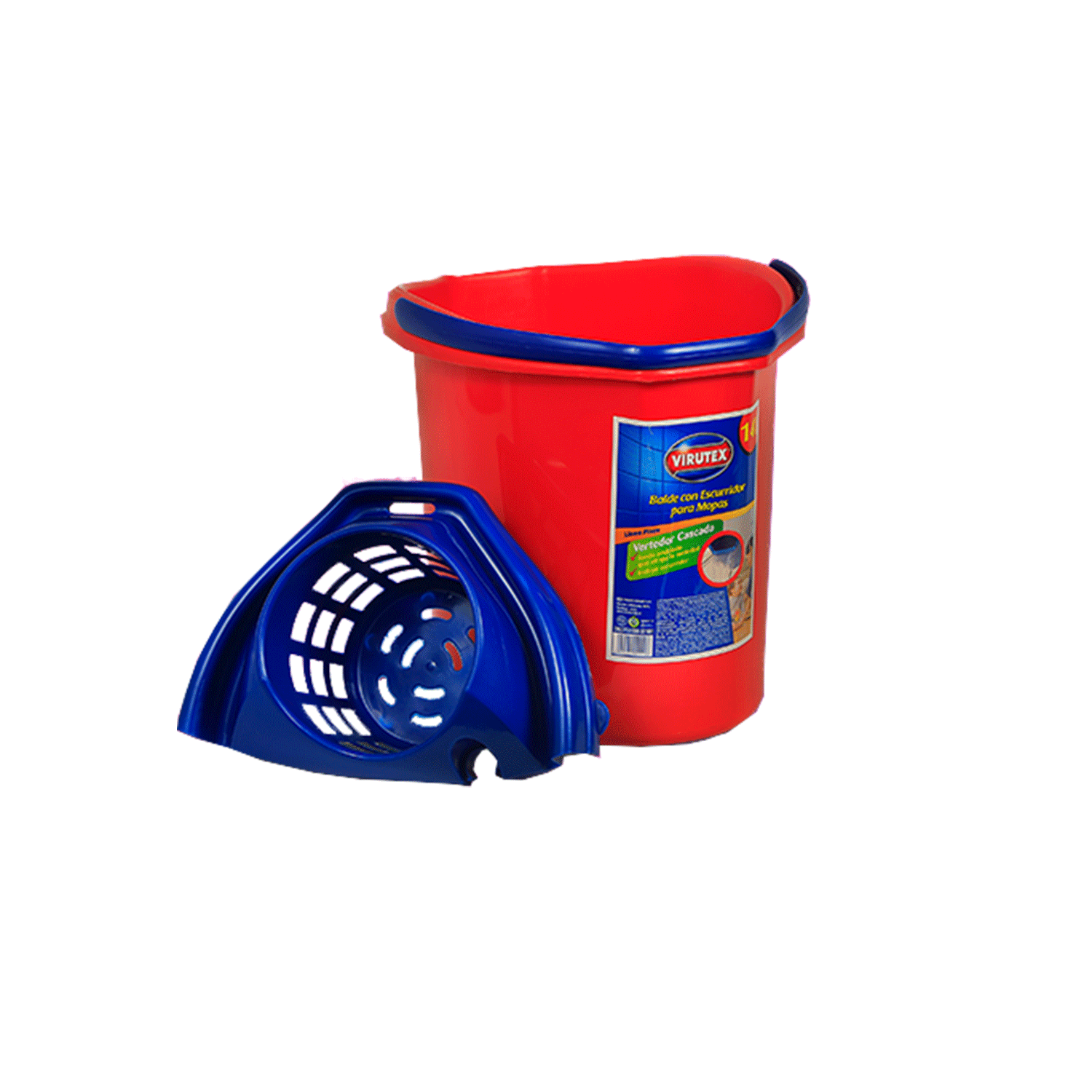 Balde con escurridor para mopas - (14 litros) - Rojo/Azul - DUMOX PRO